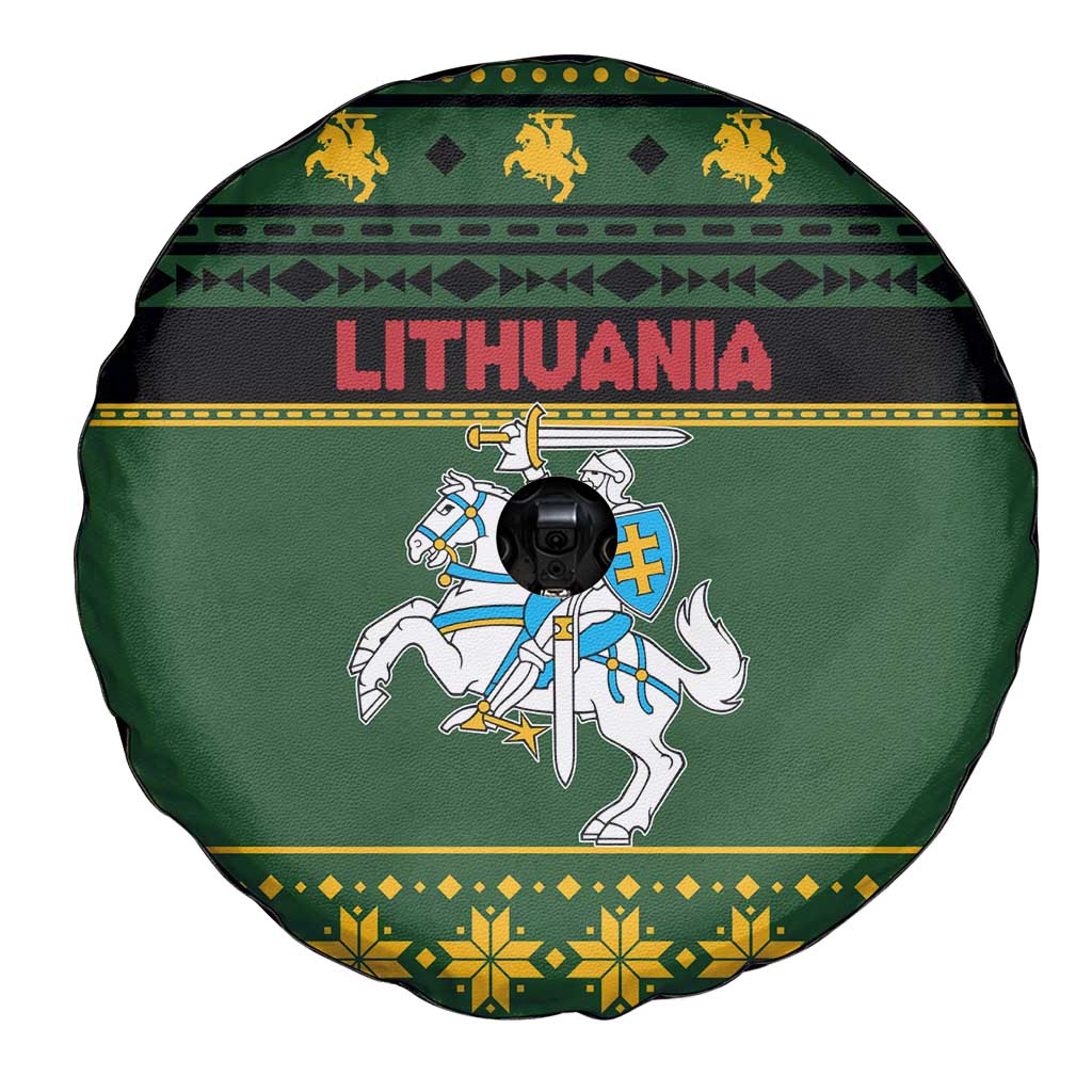 Lithuania Christmas Spare Tire Cover Coat Of Arms Linksmu Kaledu - Wonder Print Shop