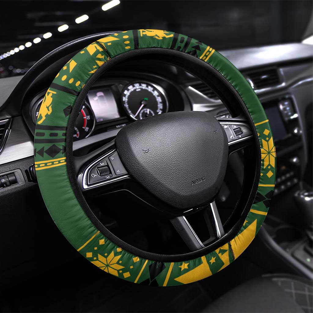 Lithuania Christmas Steering Wheel Cover Coat Of Arms Linksmu Kaledu - Wonder Print Shop