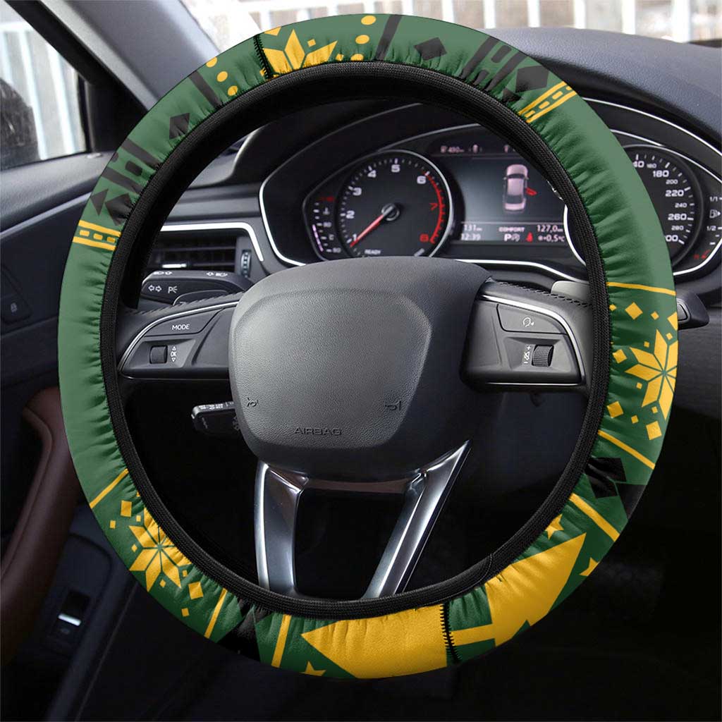 Lithuania Christmas Steering Wheel Cover Coat Of Arms Linksmu Kaledu - Wonder Print Shop