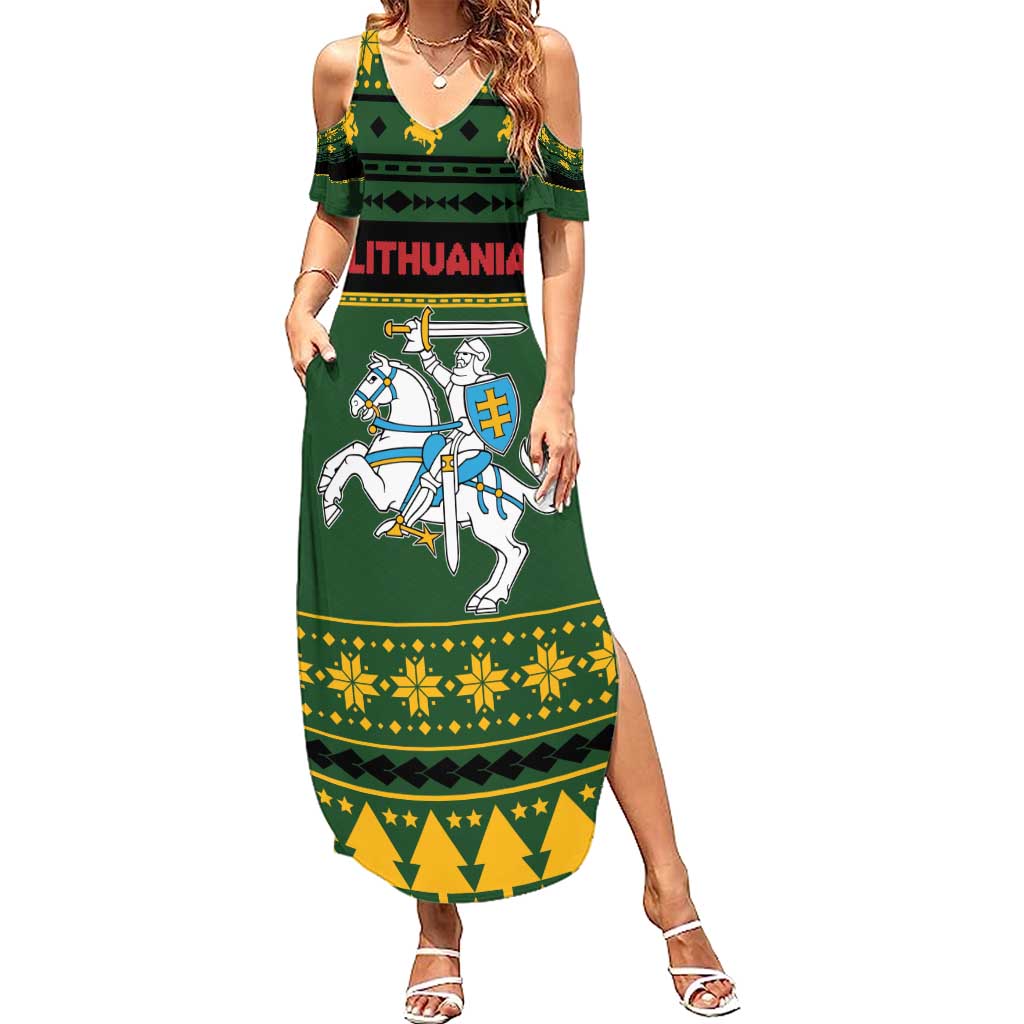 Lithuania Christmas Summer Maxi Dress Coat Of Arms Linksmu Kaledu - Wonder Print Shop