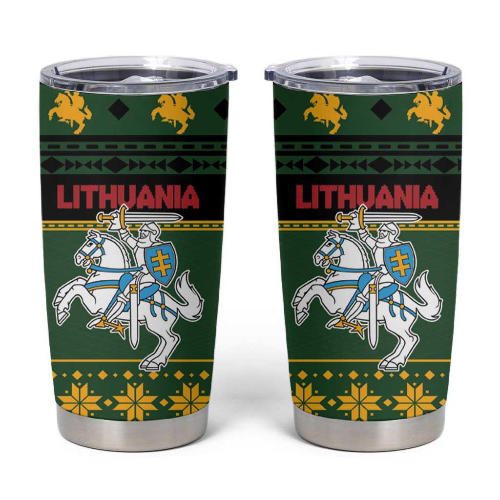 Lithuania Christmas Tumbler Cup Coat Of Arms Linksmu Kaledu - Wonder Print Shop
