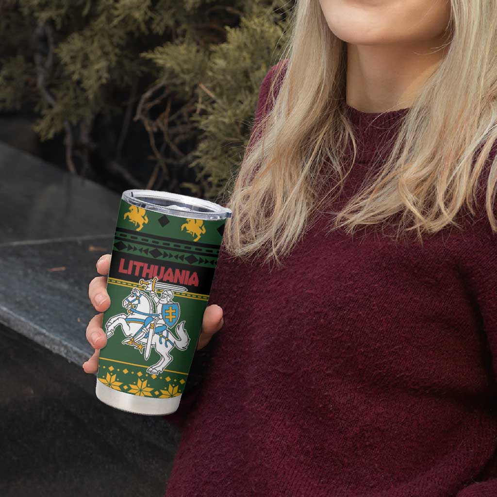 Lithuania Christmas Tumbler Cup Coat Of Arms Linksmu Kaledu - Wonder Print Shop