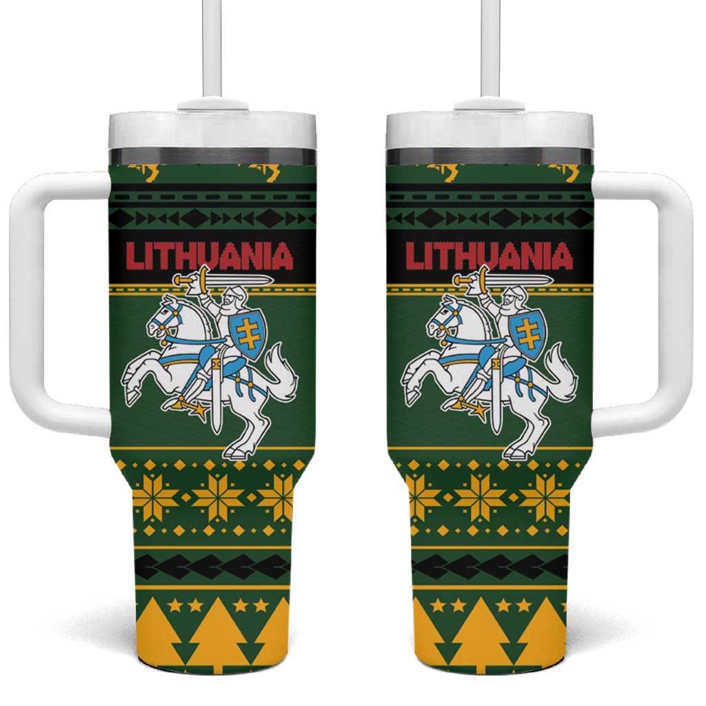 Lithuania Christmas Tumbler With Handle Coat Of Arms Linksmu Kaledu - Wonder Print Shop