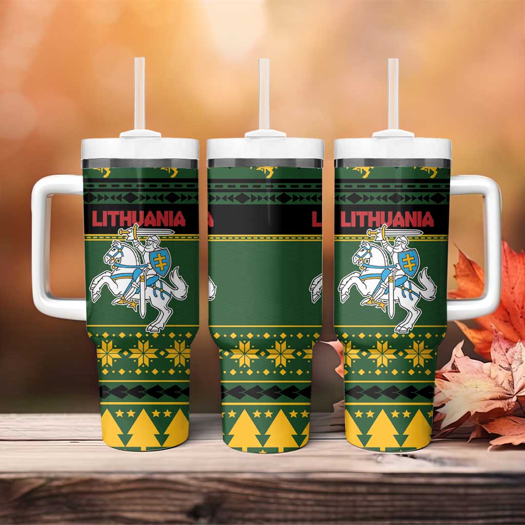 Lithuania Christmas Tumbler With Handle Coat Of Arms Linksmu Kaledu - Wonder Print Shop