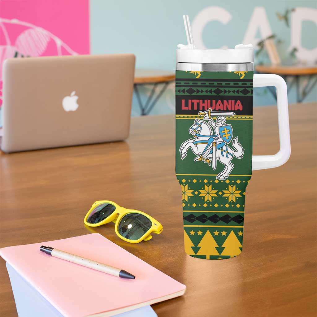 Lithuania Christmas Tumbler With Handle Coat Of Arms Linksmu Kaledu - Wonder Print Shop