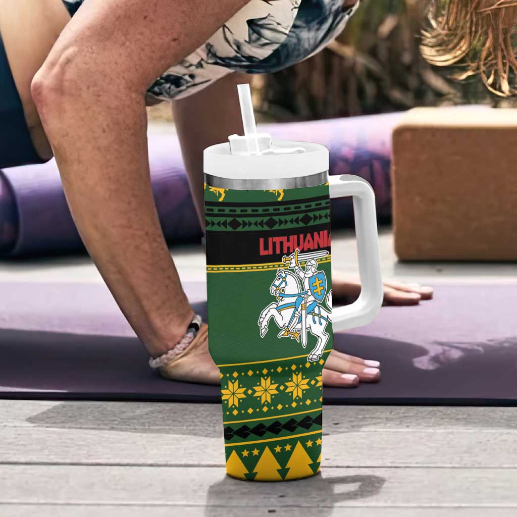 Lithuania Christmas Tumbler With Handle Coat Of Arms Linksmu Kaledu - Wonder Print Shop