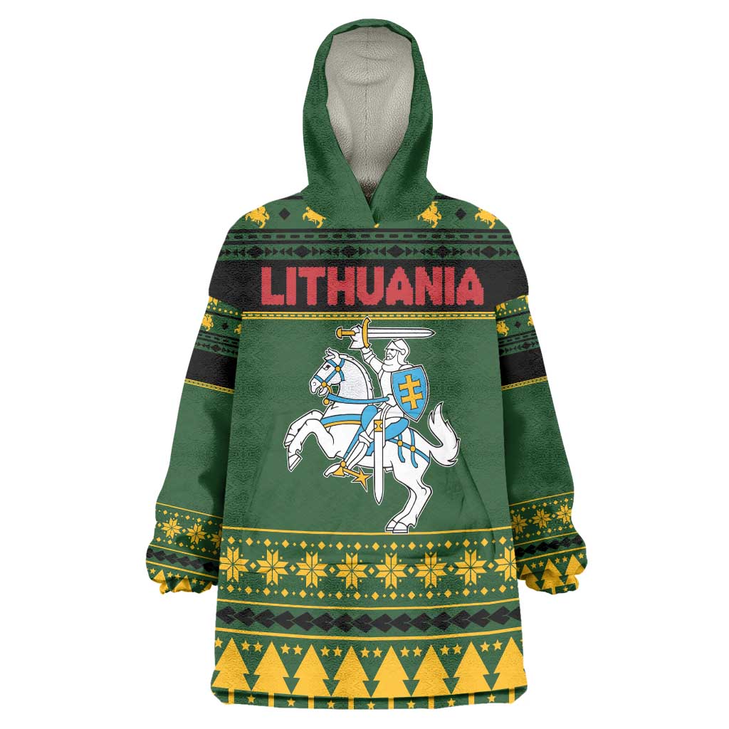Lithuania Christmas Wearable Blanket Hoodie Coat Of Arms Linksmu Kaledu - Wonder Print Shop
