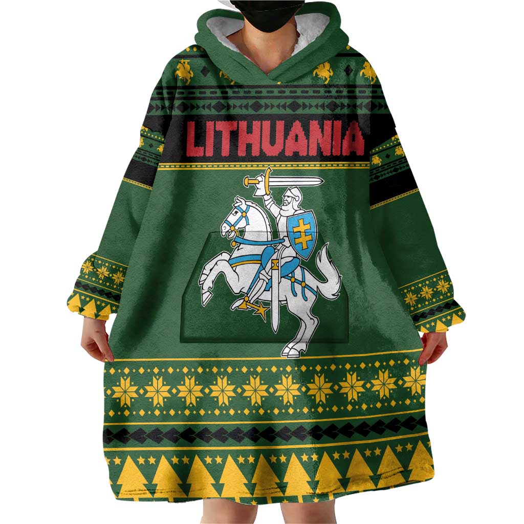 Lithuania Christmas Wearable Blanket Hoodie Coat Of Arms Linksmu Kaledu - Wonder Print Shop