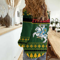 Lithuania Christmas Women Casual Shirt Coat Of Arms Linksmu Kaledu - Wonder Print Shop