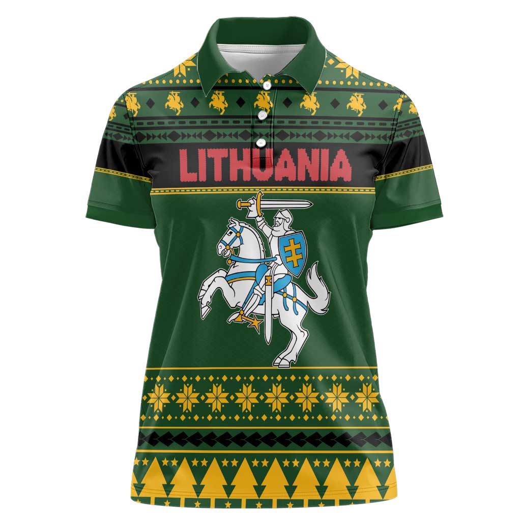 Lithuania Christmas Women Polo Shirt Coat Of Arms Linksmu Kaledu - Wonder Print Shop