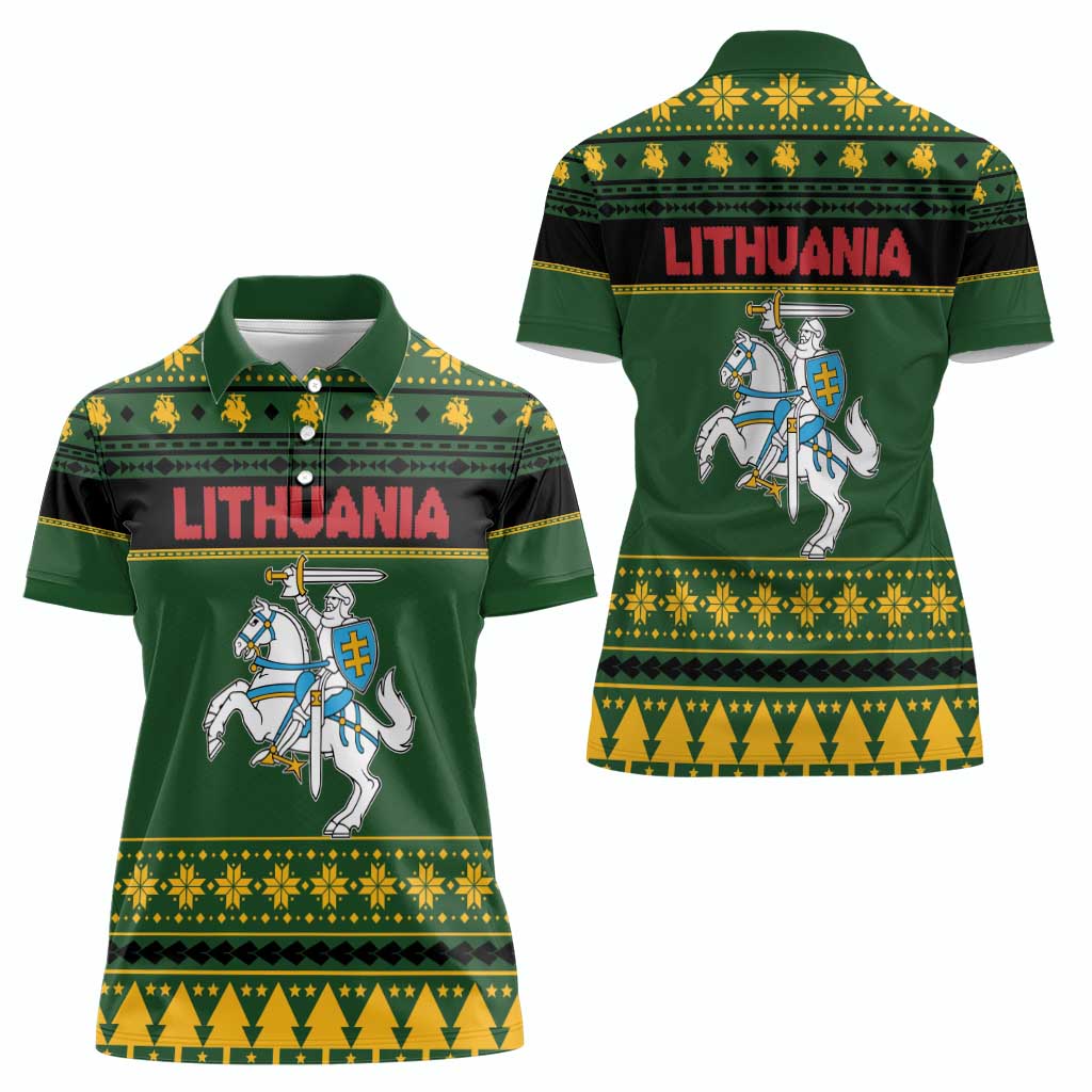 Lithuania Christmas Women Polo Shirt Coat Of Arms Linksmu Kaledu - Wonder Print Shop