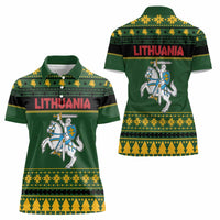 Lithuania Christmas Women Polo Shirt Coat Of Arms Linksmu Kaledu - Wonder Print Shop