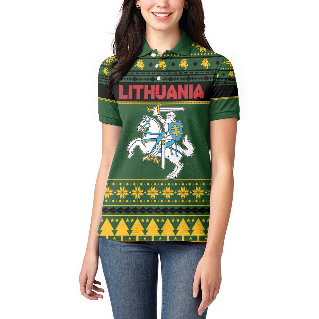 Lithuania Christmas Women Polo Shirt Coat Of Arms Linksmu Kaledu - Wonder Print Shop