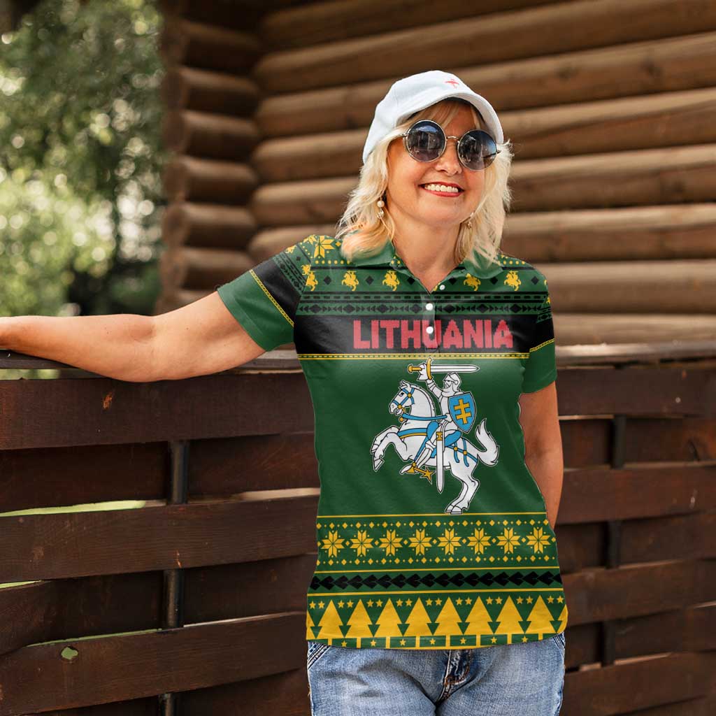 Lithuania Christmas Women Polo Shirt Coat Of Arms Linksmu Kaledu - Wonder Print Shop