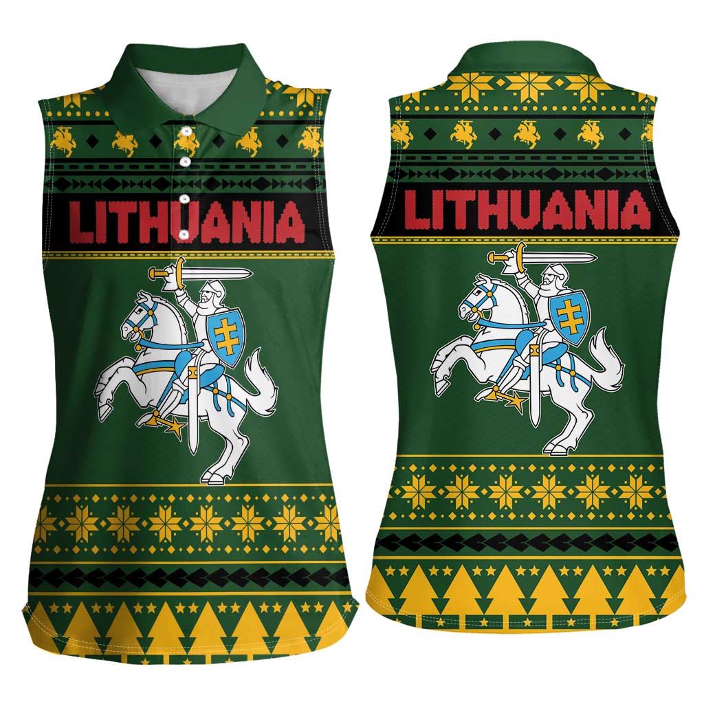 Lithuania Christmas Women Sleeveless Polo Shirt Coat Of Arms Linksmu Kaledu - Wonder Print Shop