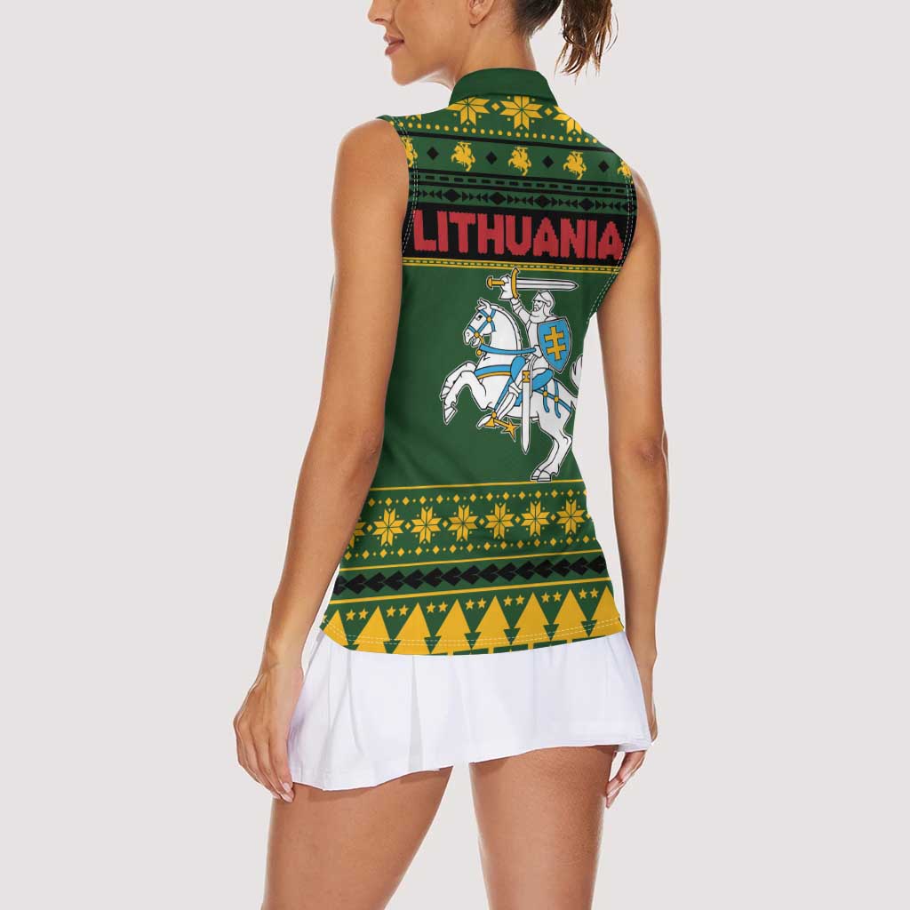 Lithuania Christmas Women Sleeveless Polo Shirt Coat Of Arms Linksmu Kaledu - Wonder Print Shop