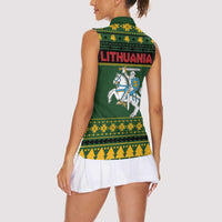 Lithuania Christmas Women Sleeveless Polo Shirt Coat Of Arms Linksmu Kaledu - Wonder Print Shop