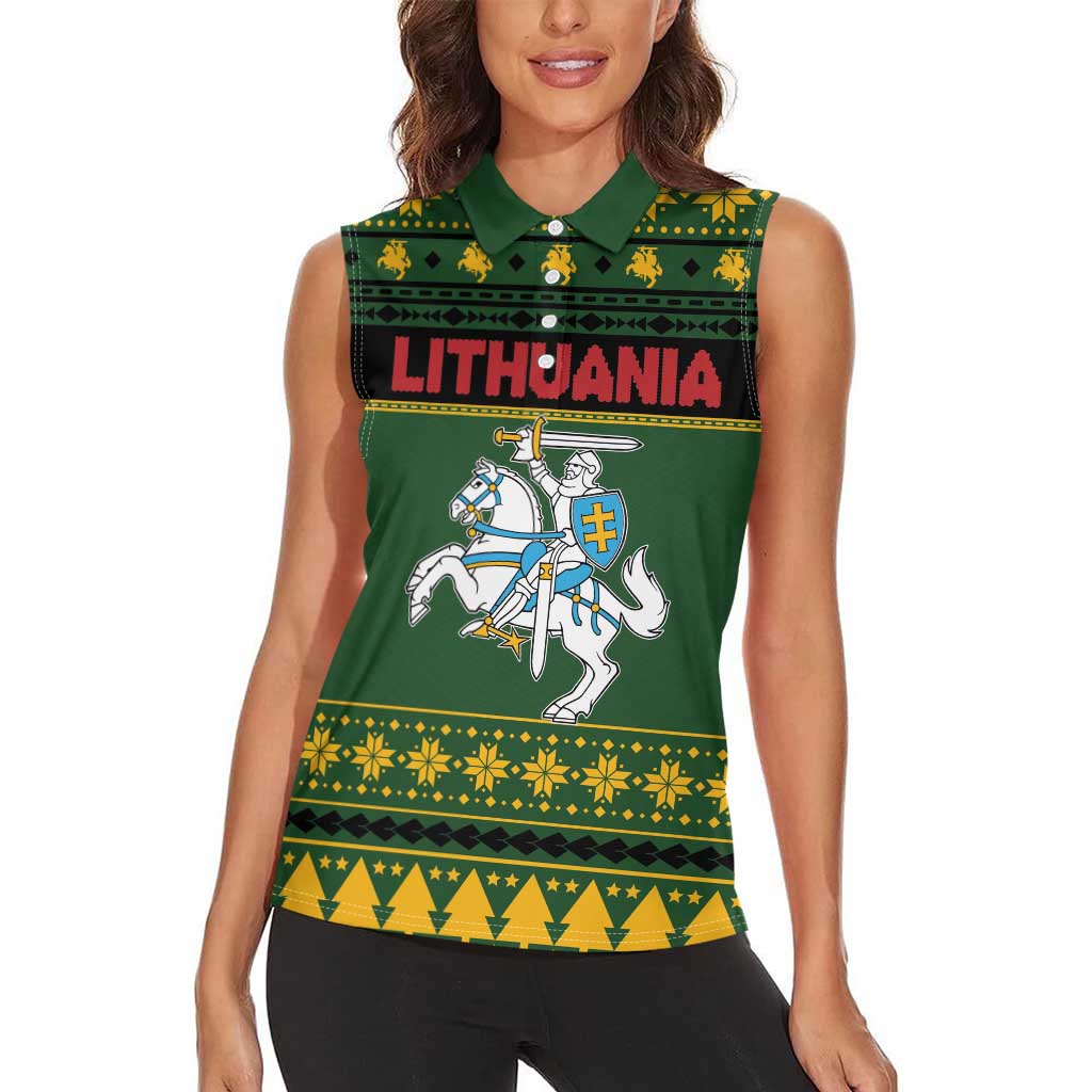 Lithuania Christmas Women Sleeveless Polo Shirt Coat Of Arms Linksmu Kaledu - Wonder Print Shop