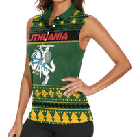 Lithuania Christmas Women Sleeveless Polo Shirt Coat Of Arms Linksmu Kaledu - Wonder Print Shop