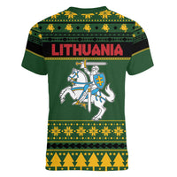 Lithuania Christmas Women V-Neck T-Shirt Coat Of Arms Linksmu Kaledu - Wonder Print Shop