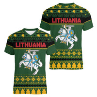 Lithuania Christmas Women V-Neck T-Shirt Coat Of Arms Linksmu Kaledu - Wonder Print Shop