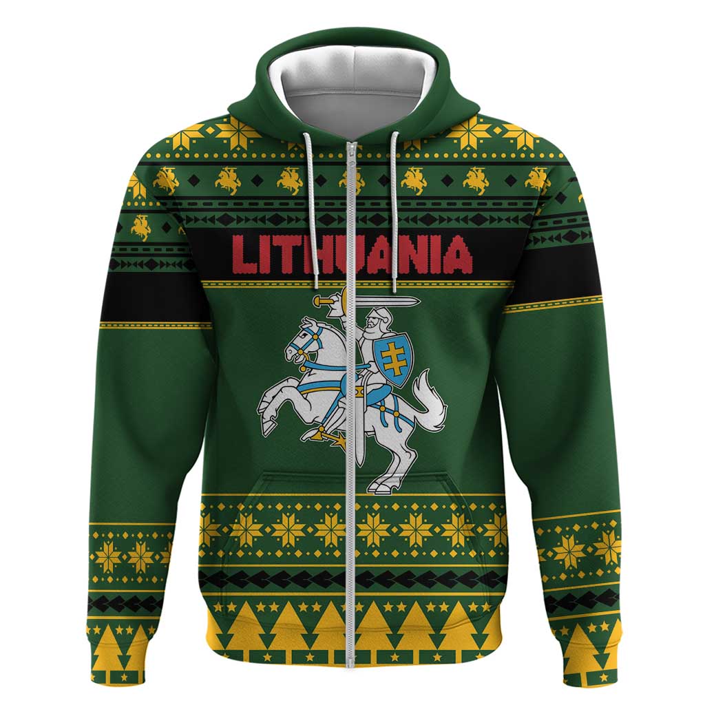 Lithuania Christmas Zip Hoodie Coat Of Arms Linksmu Kaledu - Wonder Print Shop