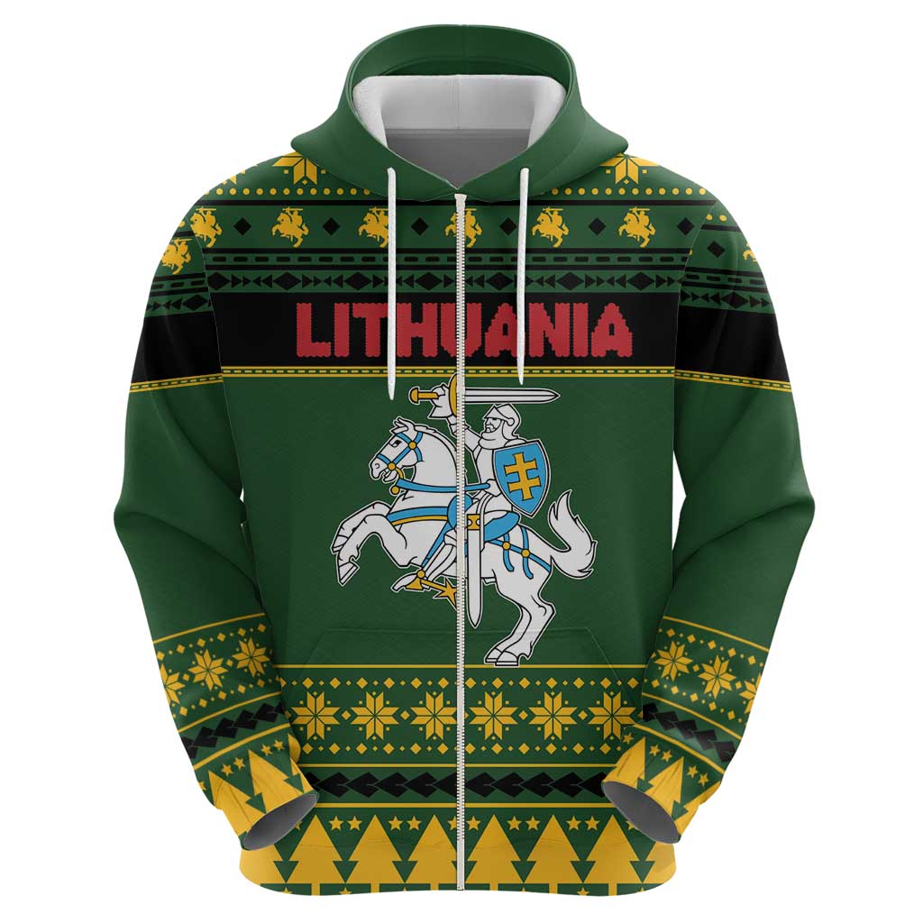 Lithuania Christmas Zip Hoodie Coat Of Arms Linksmu Kaledu - Wonder Print Shop