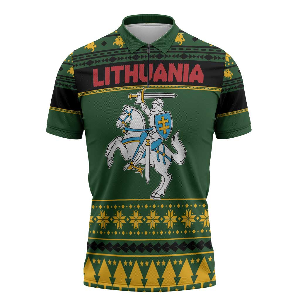 Lithuania Christmas Zipper Polo Shirt Coat Of Arms Linksmu Kaledu - Wonder Print Shop