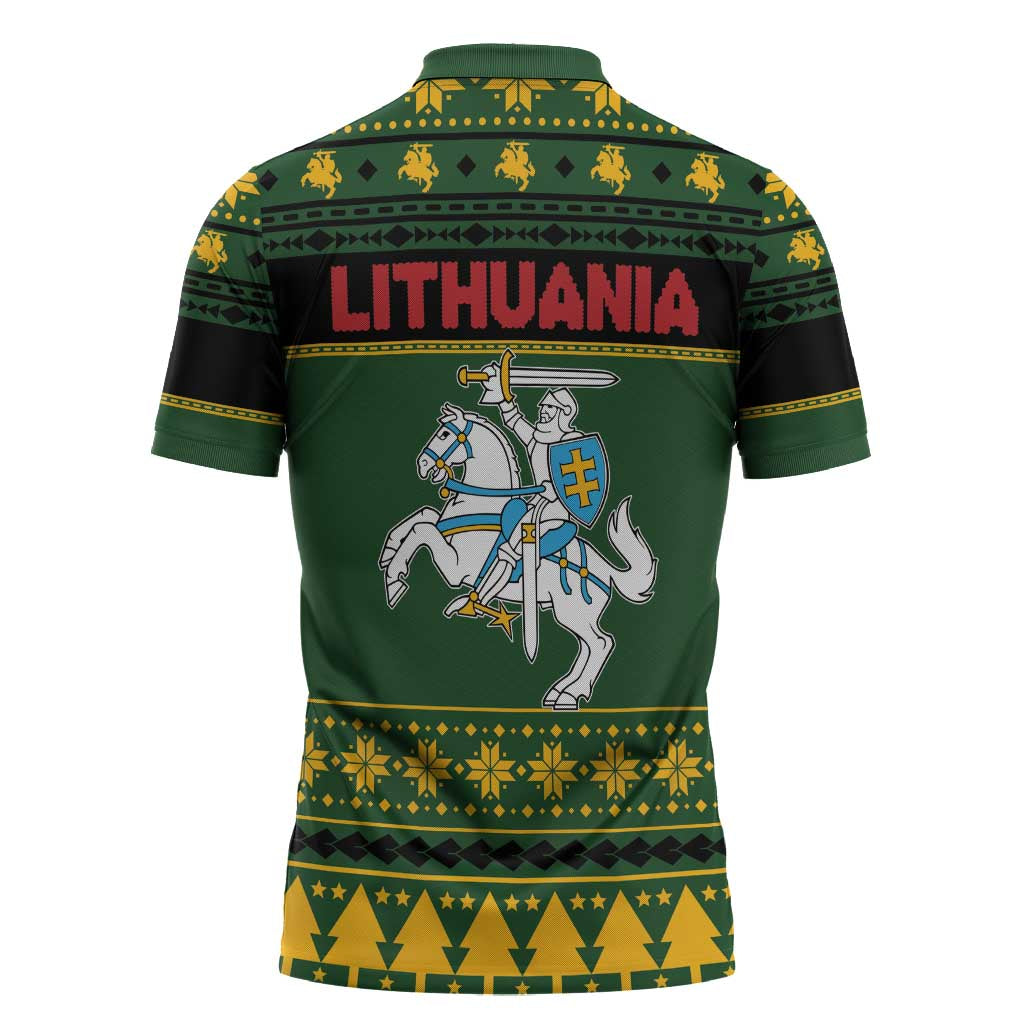 Lithuania Christmas Zipper Polo Shirt Coat Of Arms Linksmu Kaledu - Wonder Print Shop