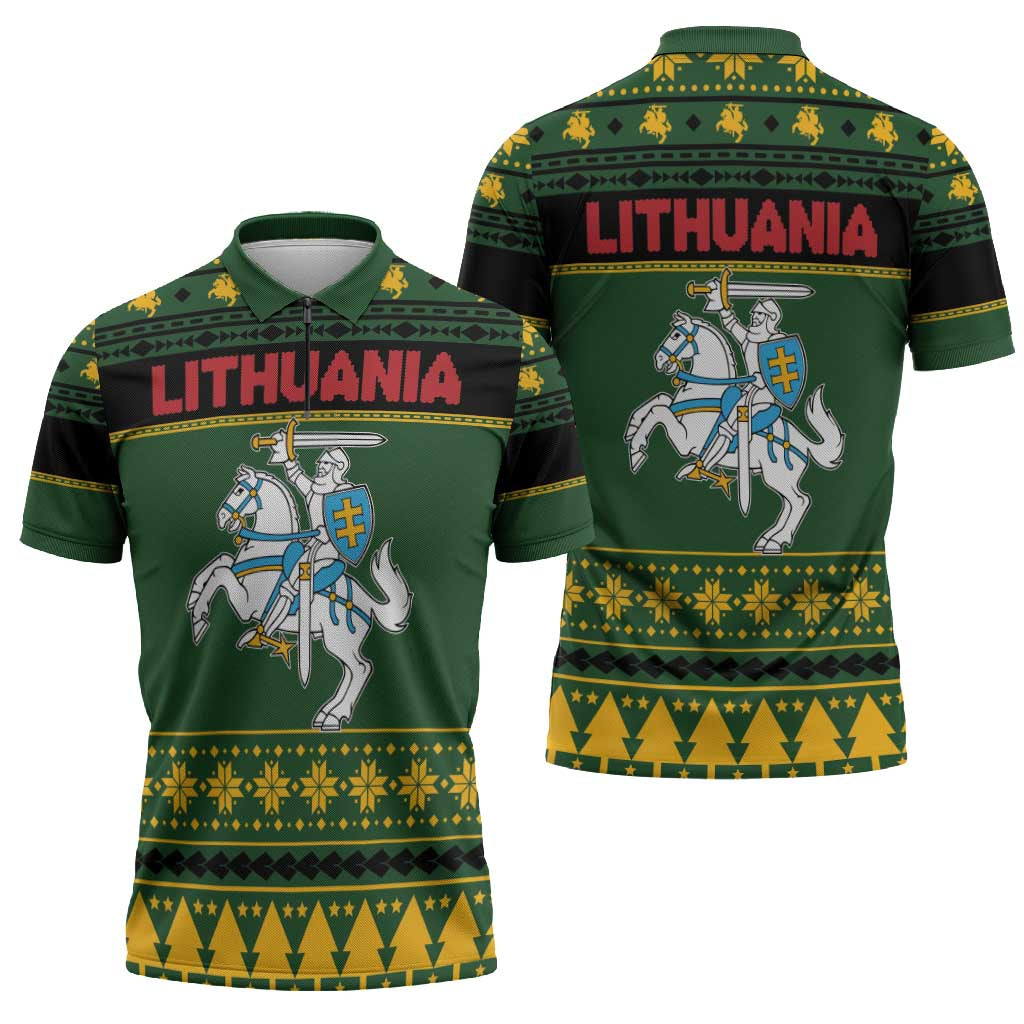 Lithuania Christmas Zipper Polo Shirt Coat Of Arms Linksmu Kaledu - Wonder Print Shop