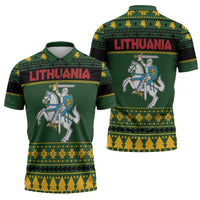 Lithuania Christmas Zipper Polo Shirt Coat Of Arms Linksmu Kaledu - Wonder Print Shop