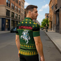 Lithuania Christmas Zipper Polo Shirt Coat Of Arms Linksmu Kaledu - Wonder Print Shop