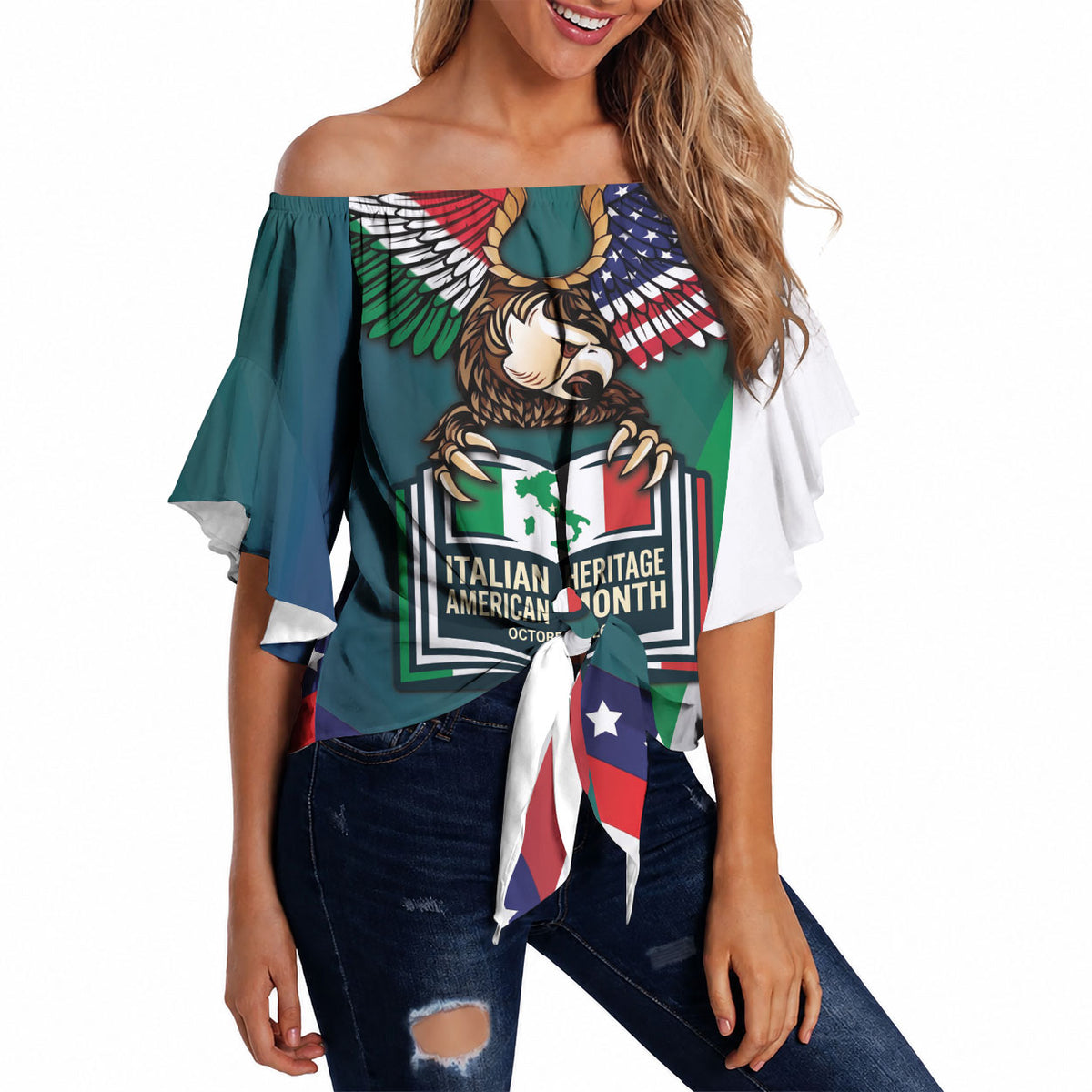 Italian American Heritage Month Off Shoulder Wrap Waist Top Italian Roots American Wings