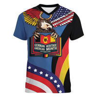 German American Heritage Month Women V-Neck T-Shirt German Roots American Wings