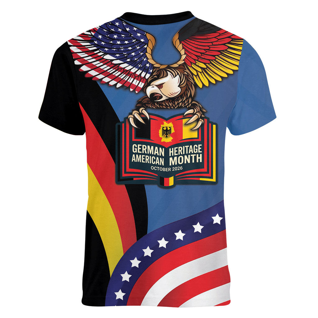 German American Heritage Month Women V-Neck T-Shirt German Roots American Wings