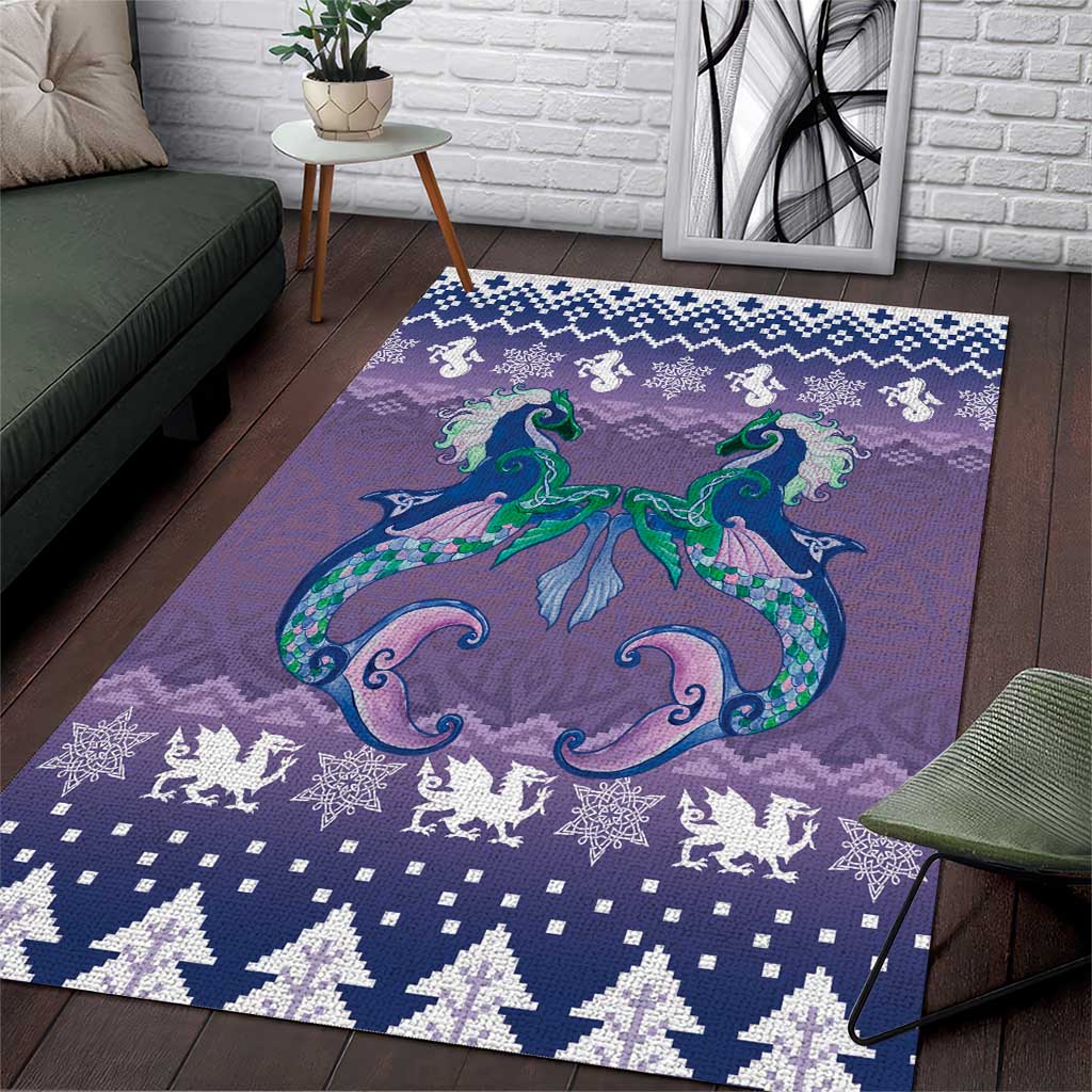 Carmarthenshire Wales Christmas Area Rug Heraldic Sea-Horse Celtic Design - Wonder Print Shop