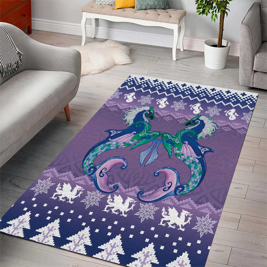 Carmarthenshire Wales Christmas Area Rug Heraldic Sea-Horse Celtic Design - Wonder Print Shop