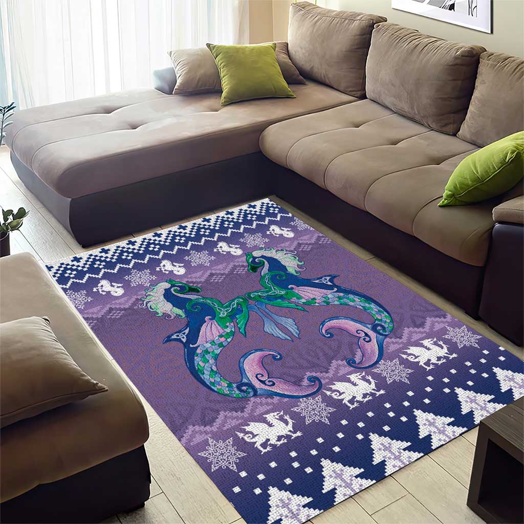 Carmarthenshire Wales Christmas Area Rug Heraldic Sea-Horse Celtic Design - Wonder Print Shop