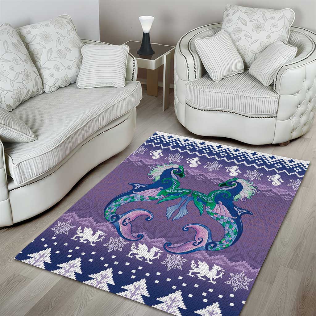Carmarthenshire Wales Christmas Area Rug Heraldic Sea-Horse Celtic Design - Wonder Print Shop