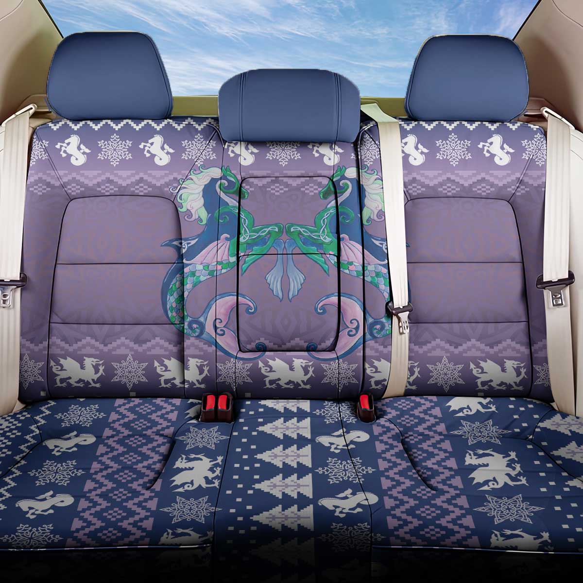 Carmarthenshire Wales Christmas Back Car Seat Cover Heraldic Sea-Horse Celtic Design - Wonder Print Shop