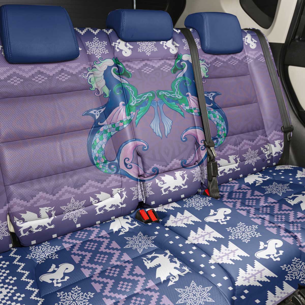 Carmarthenshire Wales Christmas Back Car Seat Cover Heraldic Sea-Horse Celtic Design - Wonder Print Shop