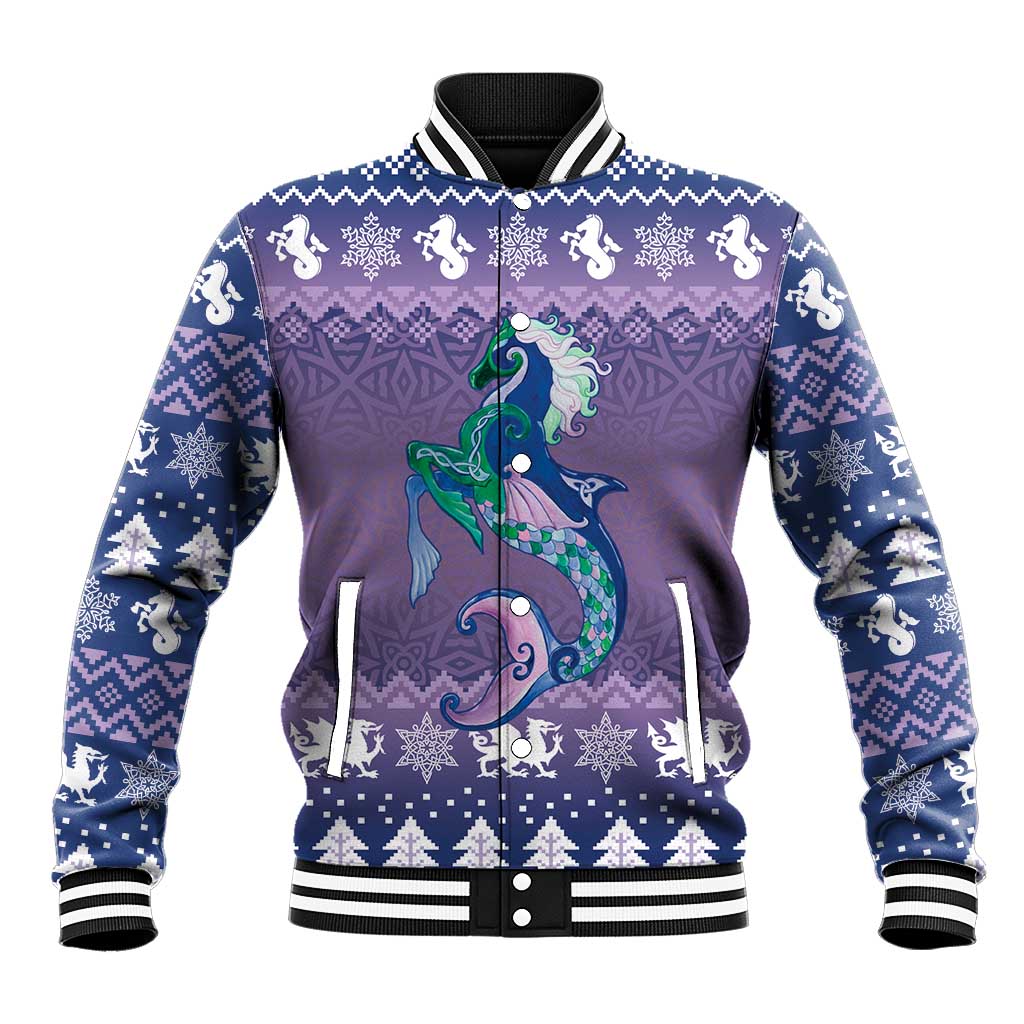 Carmarthenshire Wales Christmas Baseball Jacket Heraldic Sea-Horse Celtic Design - Wonder Print Shop