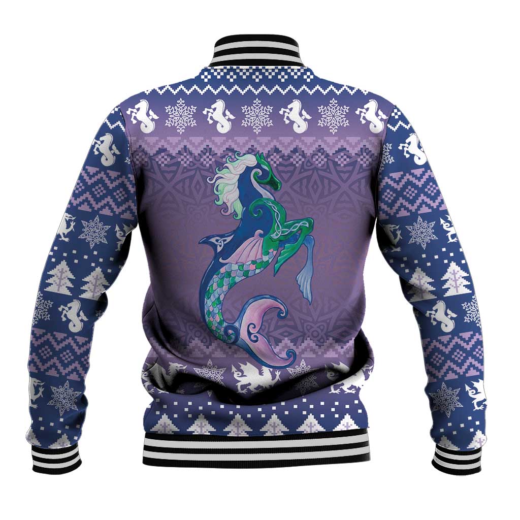 Carmarthenshire Wales Christmas Baseball Jacket Heraldic Sea-Horse Celtic Design - Wonder Print Shop