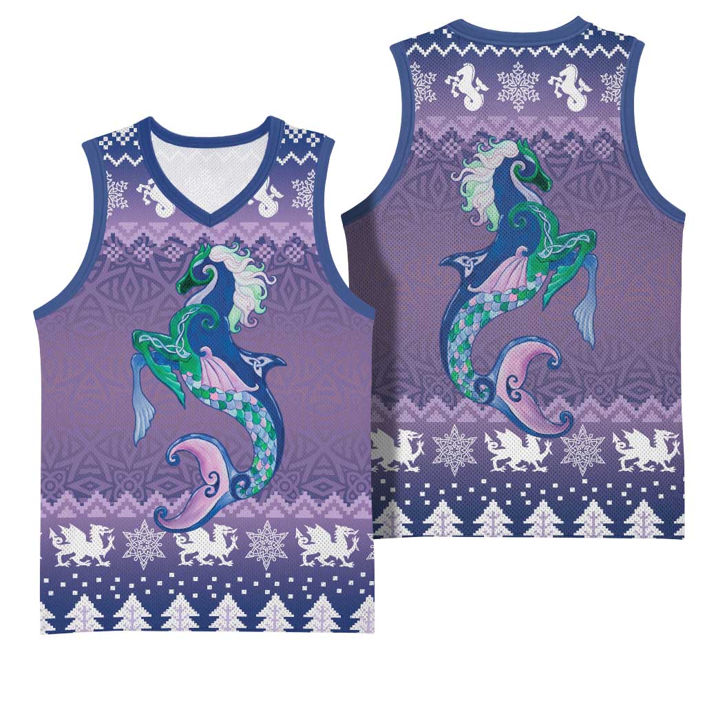Carmarthenshire Wales Christmas Basketball Jersey Heraldic Sea-Horse Celtic Design - Wonder Print Shop