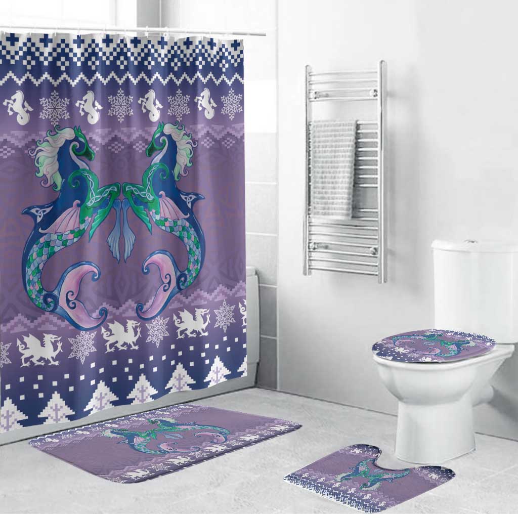 Carmarthenshire Wales Christmas Bathroom Set Heraldic Sea-Horse Celtic Design - Wonder Print Shop