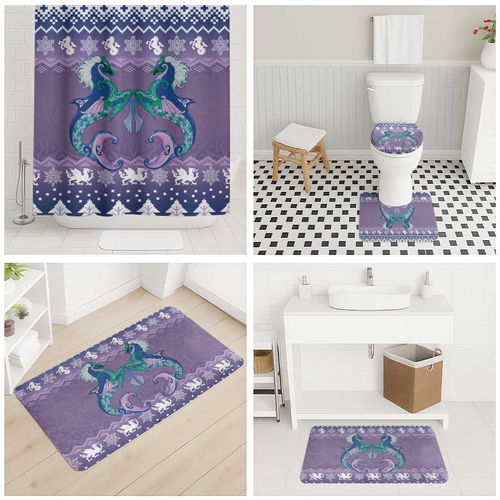 Carmarthenshire Wales Christmas Bathroom Set Heraldic Sea-Horse Celtic Design - Wonder Print Shop