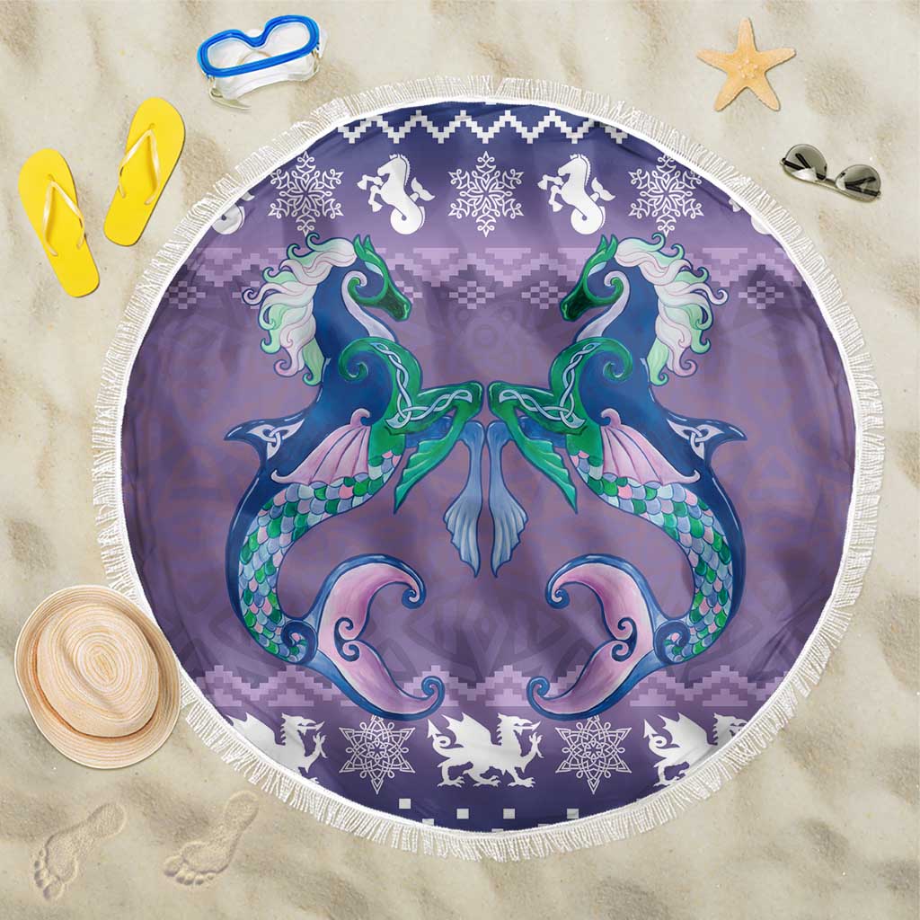 Carmarthenshire Wales Christmas Beach Blanket Heraldic Sea-Horse Celtic Design - Wonder Print Shop