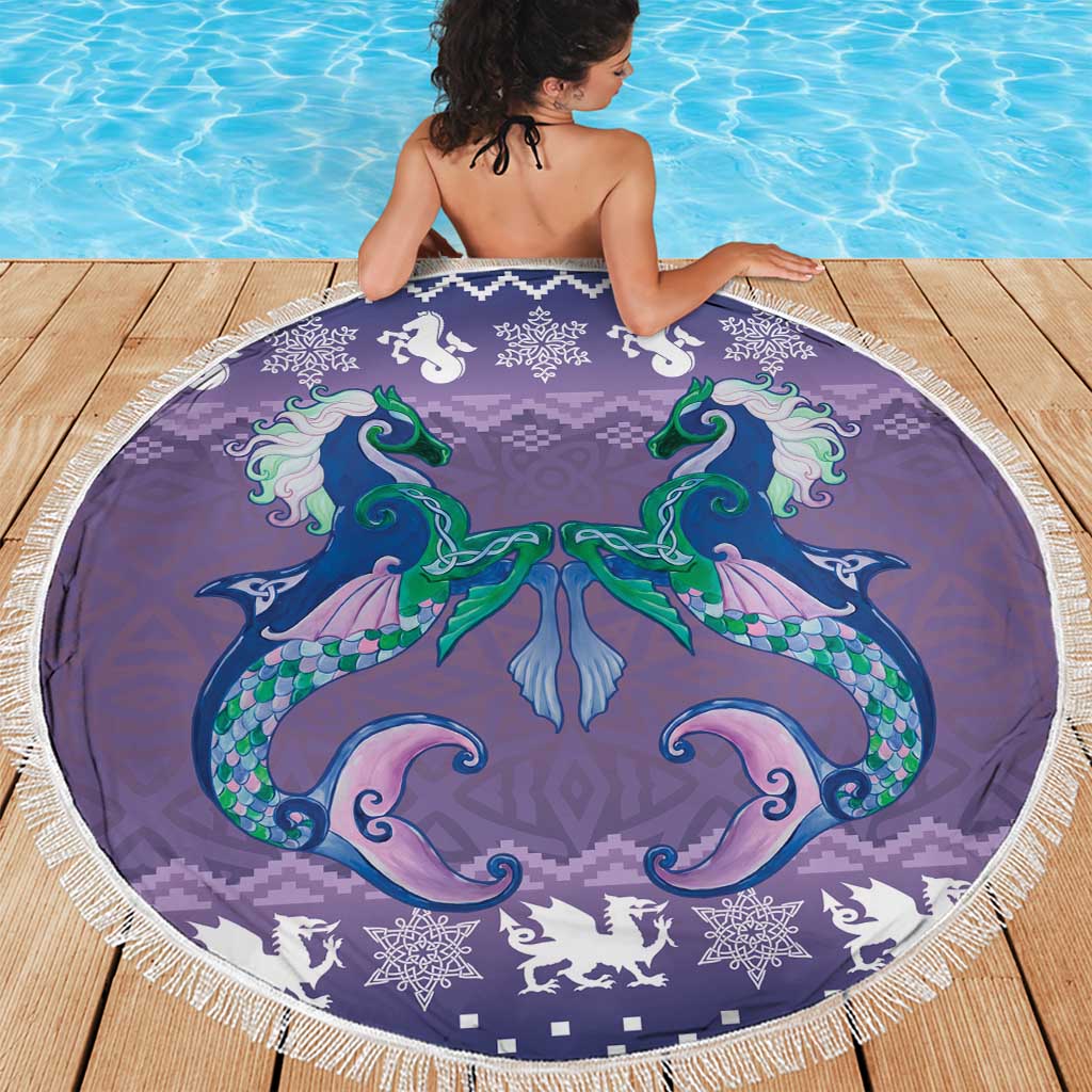 Carmarthenshire Wales Christmas Beach Blanket Heraldic Sea-Horse Celtic Design - Wonder Print Shop