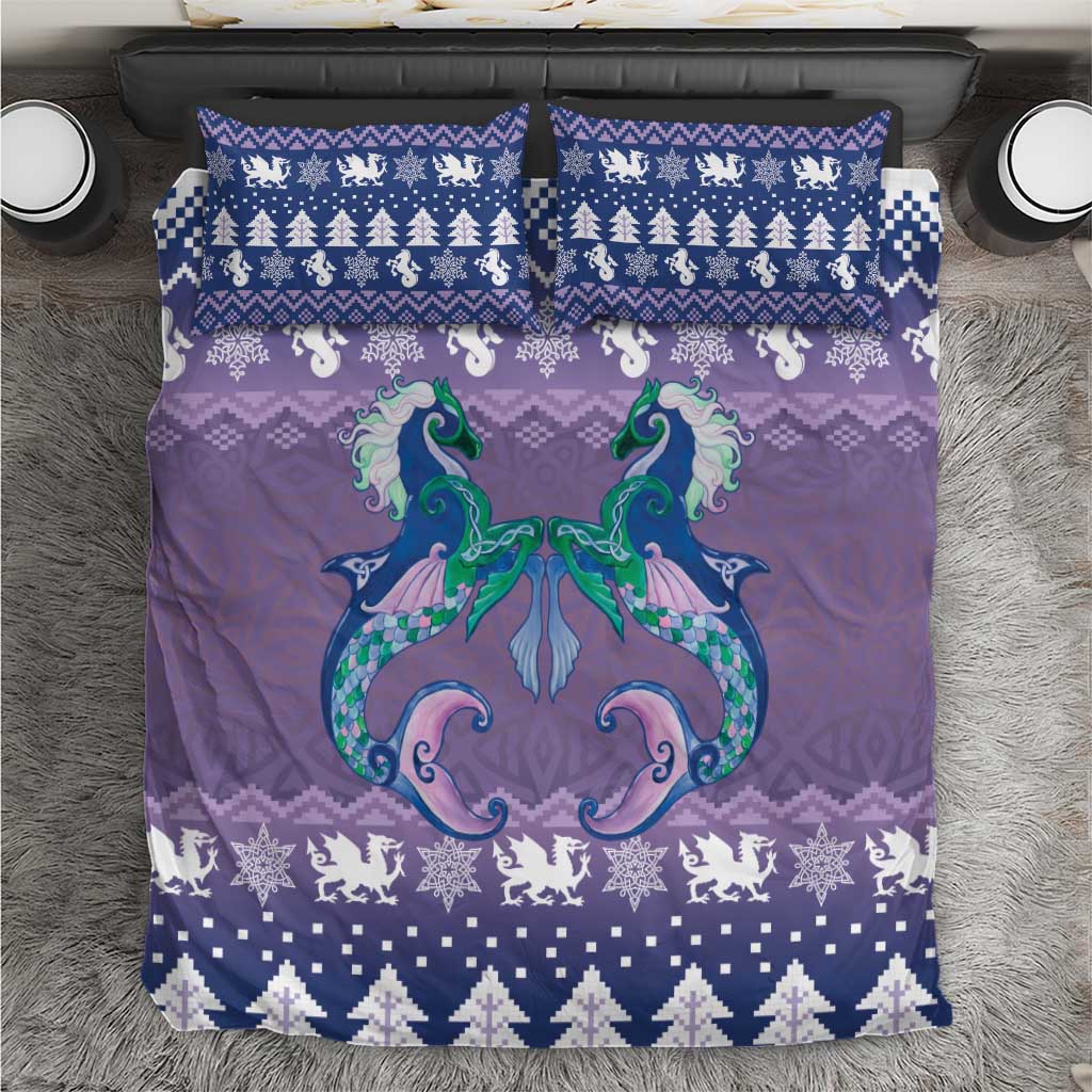 Carmarthenshire Wales Christmas Bedding Set Heraldic Sea-Horse Celtic Design - Wonder Print Shop