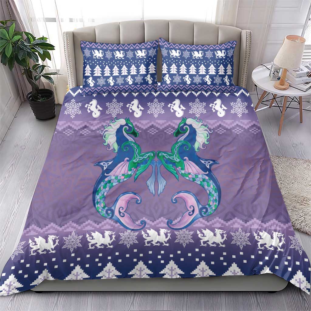 Carmarthenshire Wales Christmas Bedding Set Heraldic Sea-Horse Celtic Design - Wonder Print Shop